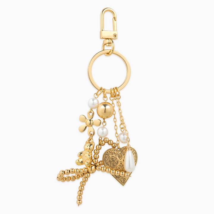 Sessori - Wholesale Keychain - Women's - Romantic Whimsy Vintage Heart & Pearl Bag Charm