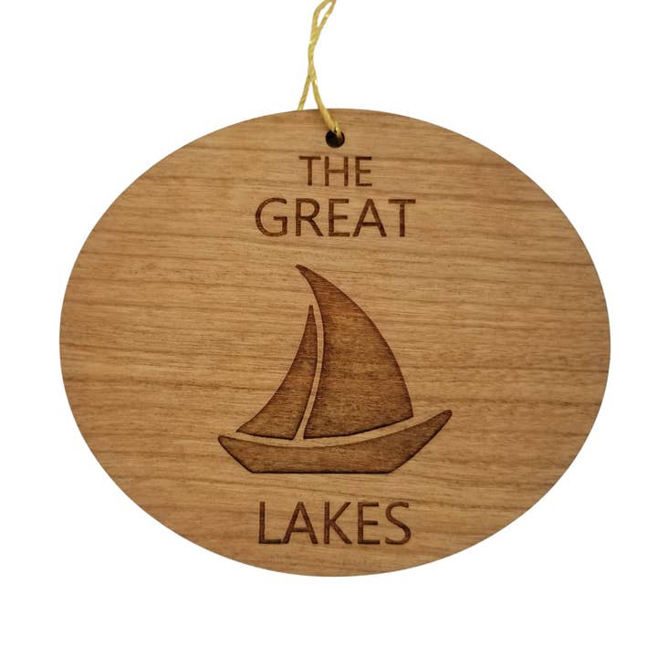 The Great Lakes Ornament - Handmade Wood Ornament - Souvenir Sailing Sailboat - Christmas Ornament 3 Inch for wholesale by Happy Wood Products