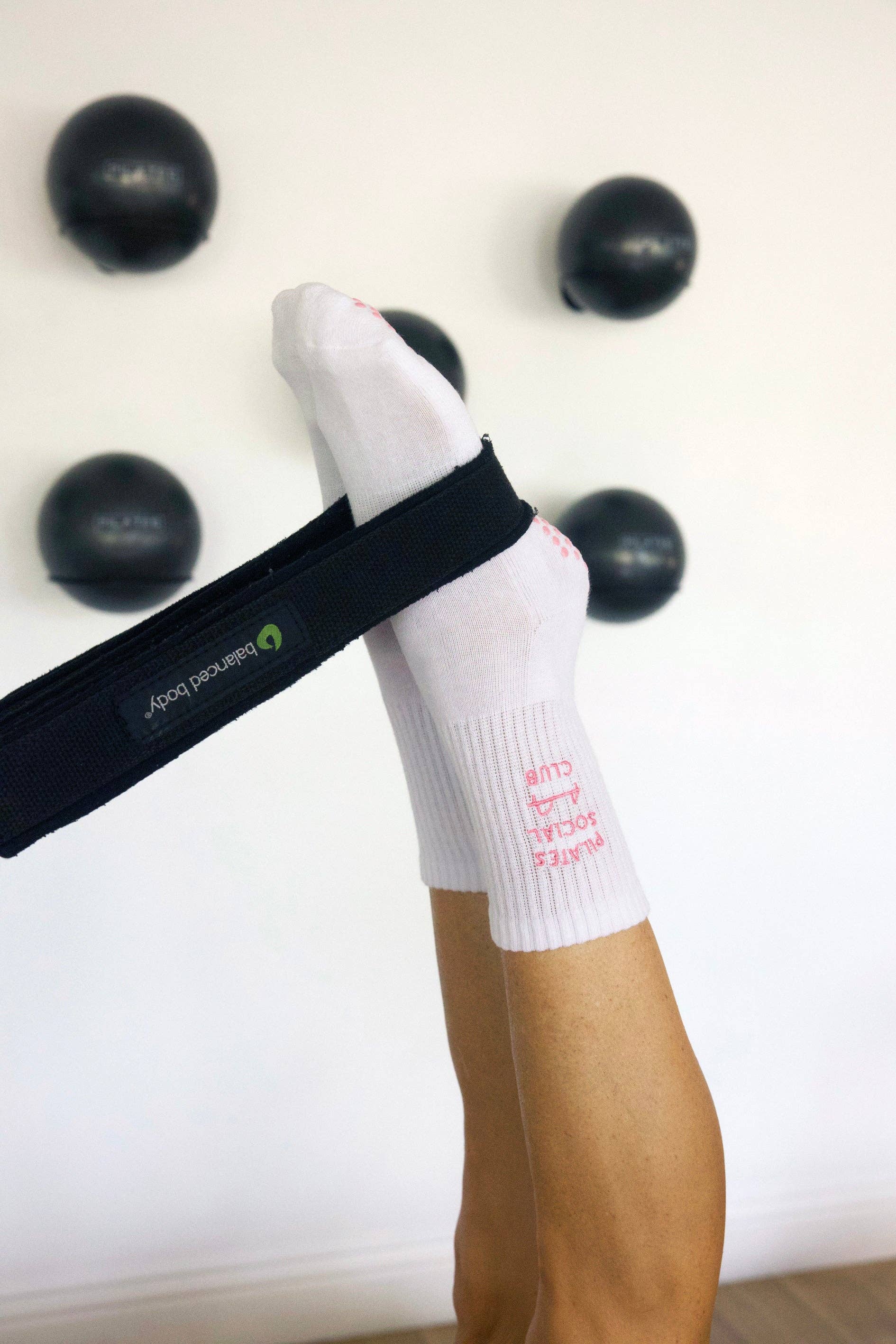 White Pilates Social Club Grip Crew Socks for wholesale on Faire7