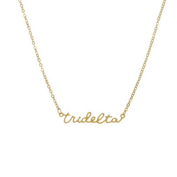Delta Delta Delta Sorority Script Necklace for wholesale by Shawn Paul