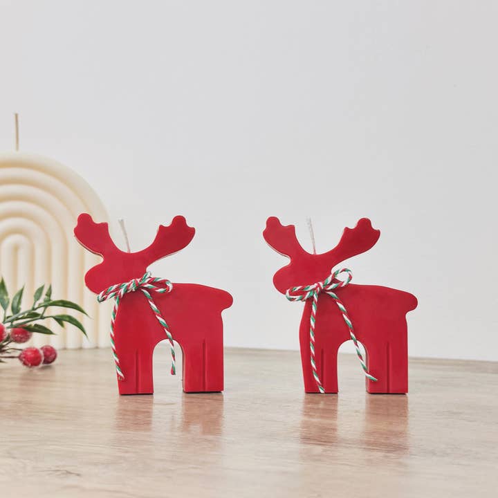 Eli and Things - Wholesale Pillar Candle - Red Reindeer Candle - Rudolph Reindeer Christmas Candle