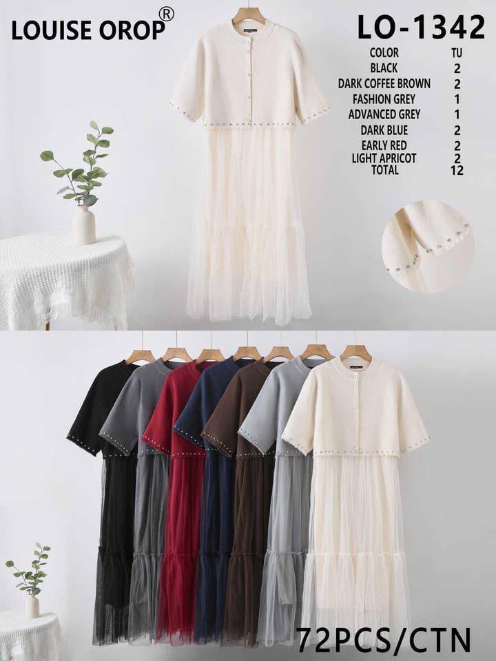 SWEET MAGIC MODA Y COMPLEMENTOS - Wholesale Dress - Women's - KNIT DRESS WITH TULLE SKIRT0