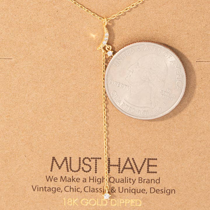 Fame Accessories - Wholesale Y-Neck/Lariat Necklace - Dainty Chain Crescent Moon Y Necklace1