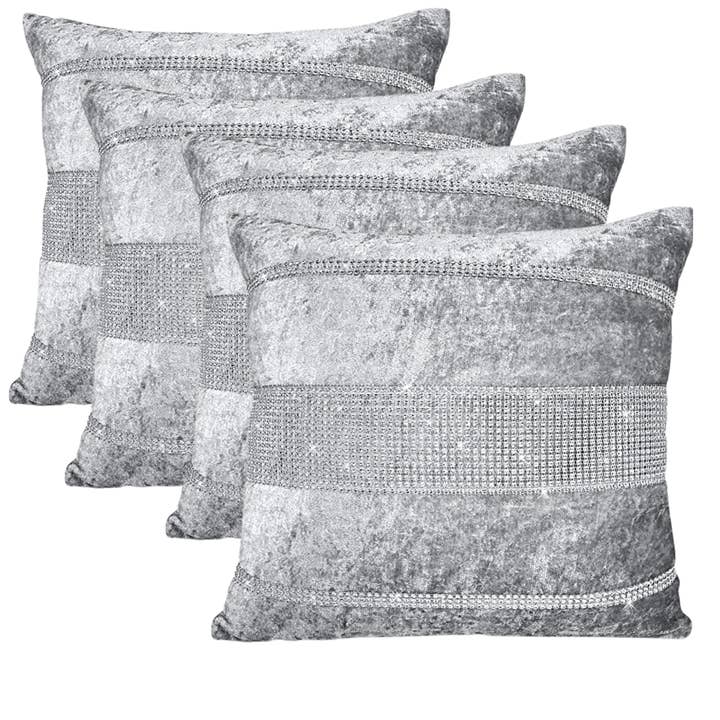 Diamante Sparkle/Bling Silver Grey Colour Crushed Ice Velvet Square Cushion Cover - Design 2 (Set of 2 pcs and 4 pcs) for wholesale on Faire
