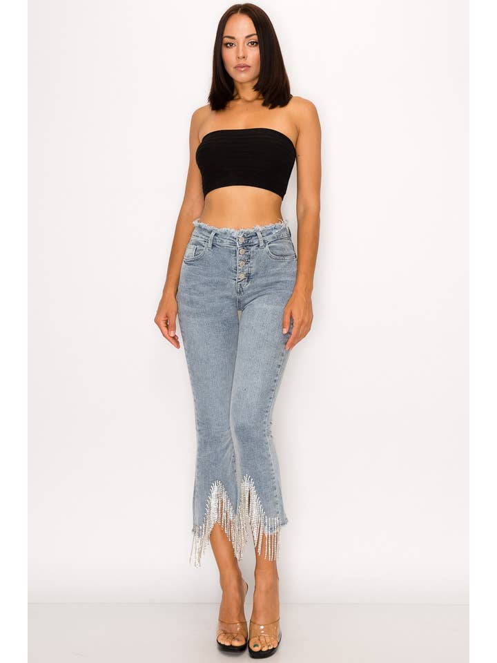 Blue B - Wholesale Jeans - Women's - 1365P - RHINESTONE FRINGE DENIM PANTS7