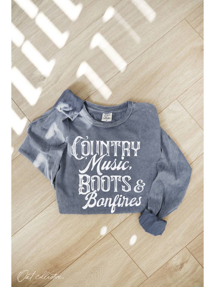 OAT COLLECTIVE - Wholesale Screen Printed T-Shirt - Women's - COUNTRY MUSIC Mineral Washed Long Sleeve Graphic9