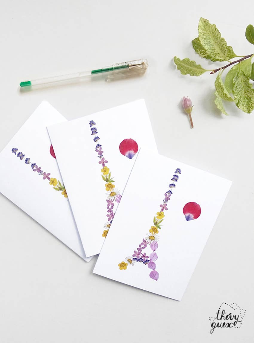 Thévy Guex - Wholesale Everyday Greeting Card - MAP OF DOUBLE EIFFEL TOWER PARIS FRANCE FLOWER HERBARIUM2