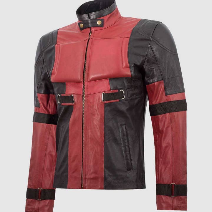 Rote und schwarze Lederjacke für den Großhandel von The Royale Leather