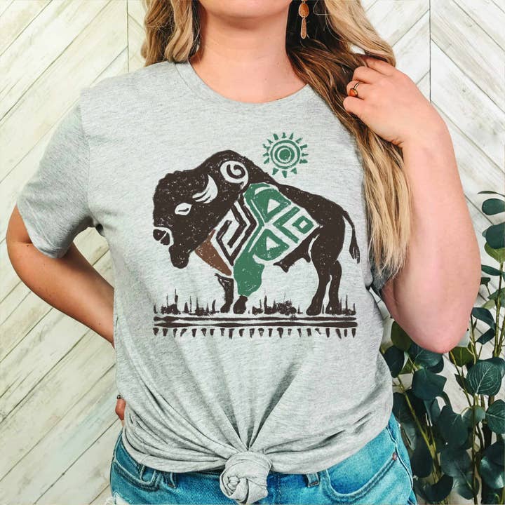 Aztec Bison-Graphic Tee 1090 for wholesale by Raging Phoenix