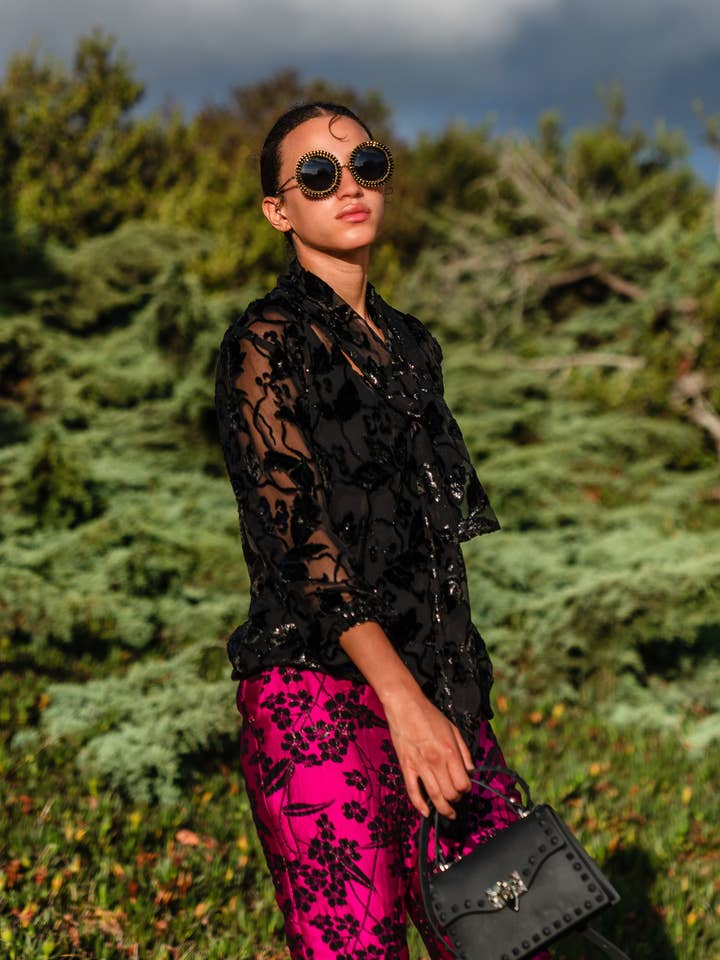 Jennafer Grace - Wholesale Blouse - Women's - Shimmer Lace Tie Front Blouse5