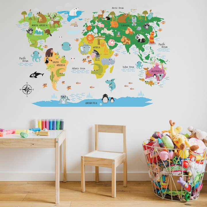 Autocolante Mapa-múndi - Autocolante de Parede para Quarto de Bebé por atacado de Decords