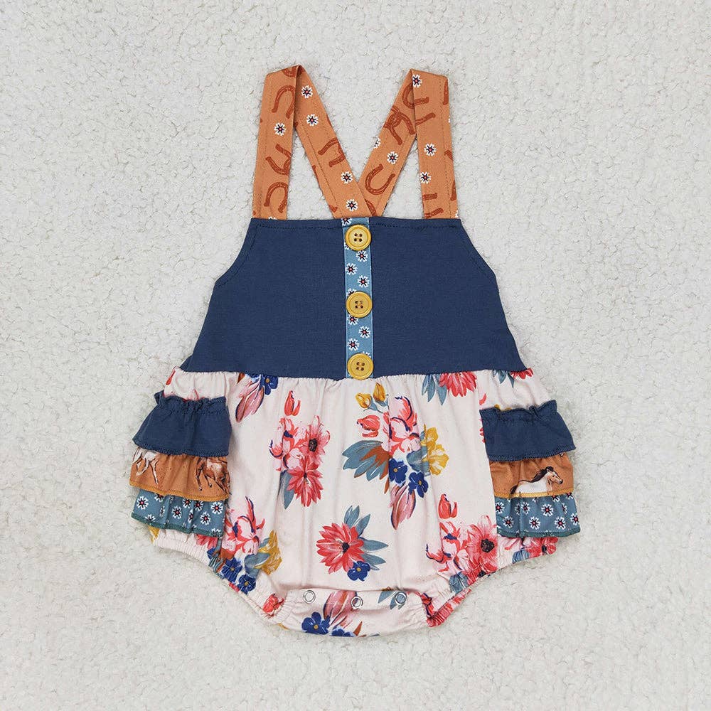 Aier Wholesale - Wholesale Bodysuit (Non-Footed) - Baby - Baby Infant Girls Western Ruffle Flowers Straps Rompers