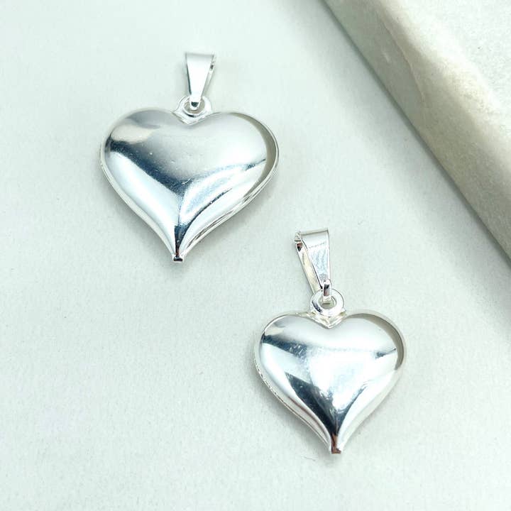 Silver Filled Puffed Heart Charm, Medium or Large Size, DIY Heart Pendant, Only Charm, Wholesale Jewelry Making Supplies for wholesale by DIJU Jewelry