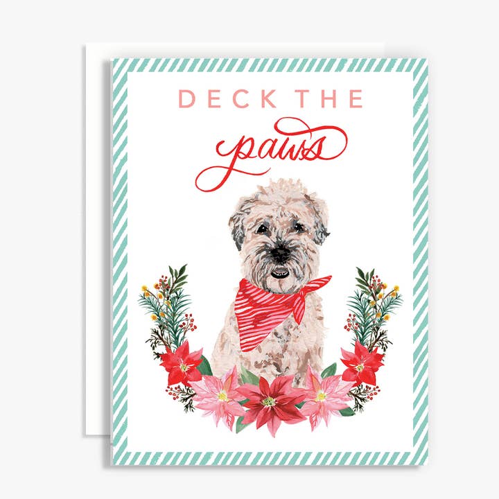 Deck the Paws - Biglietto di auguri natalizio con cane per la vendita all'ingrosso da parte di The Scribblist