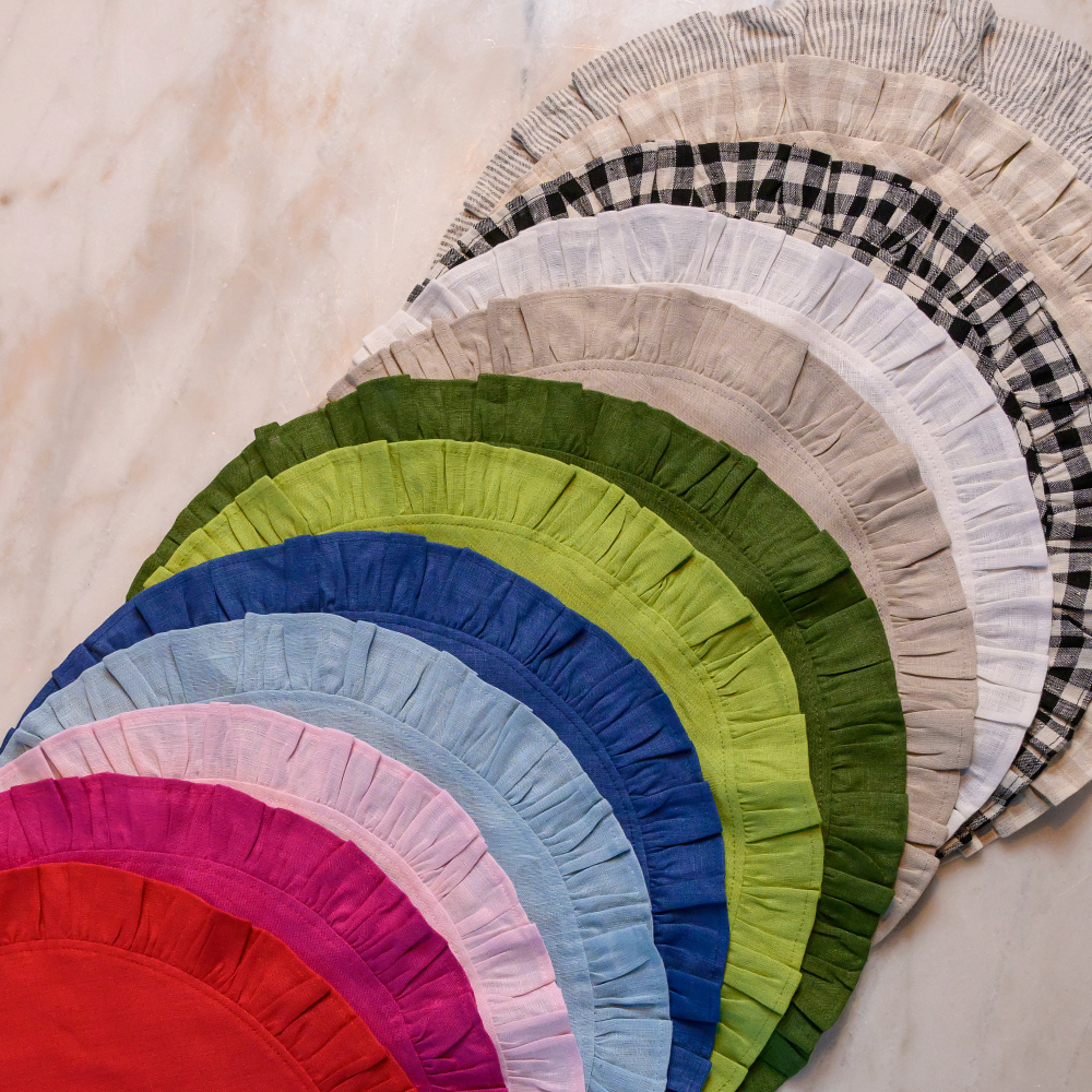 Arte Italica & Crown Linen Designs – wholesale Placemat – Round Ruffle Linen Placemats-New Colors10