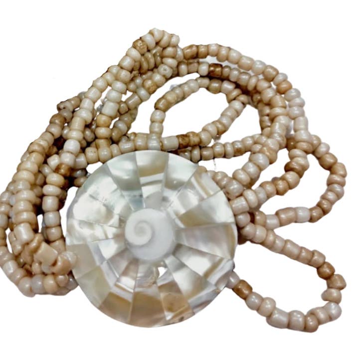 Bamboo Source Tropical Decor - Wholesale Pendant/Charm Necklace - Inlaid Swirl Shell Necklace