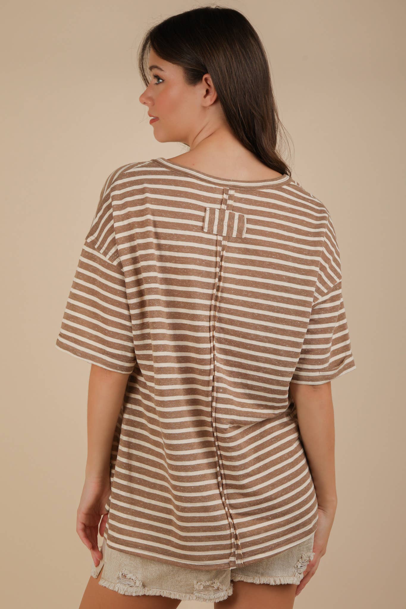 VERY J - Wholesale Knit Top - Women's - NT12167-Oversized Stripe Casual V-Neck Knit Top14