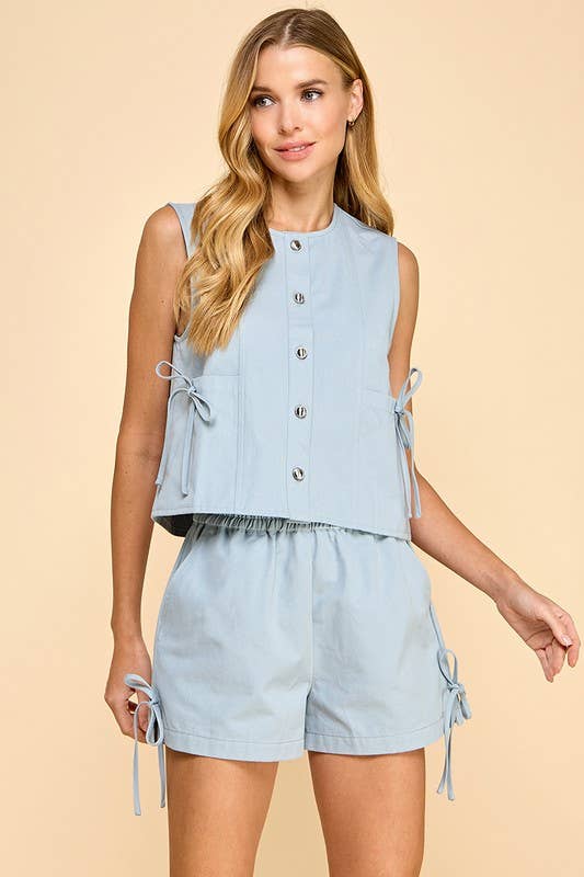 TCEC - Wholesale Button Down Shirt - Women's - CT9210-Sleeveless Denim Button Down Top