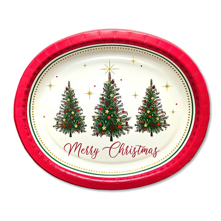 Christmas Elegant Evergreen Oval Plates (Pack of 20) for wholesale by Plush Appeal LLC