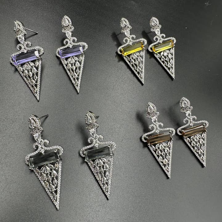 Diamond Drop Cubic Zirconia Triangle Dangle Earrings for wholesale by Vastrabhushan