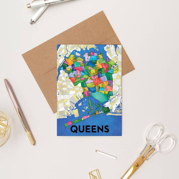 Queens Neighborhoods Karta Konst gratulationskort för wholesale av Terratorie Maps + Goods