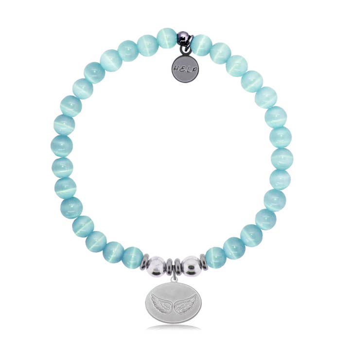 H.E.L.P – wholesale Berlockarmband – Angel Wings Charm med Aqua Cats Eye välgörenhetsarmband