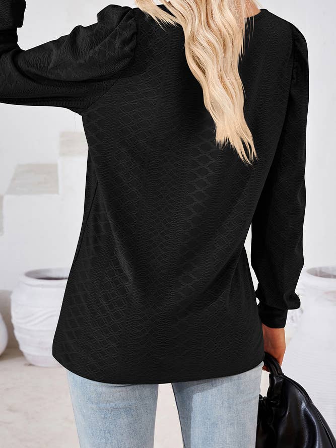 Comely Fashion - Wholesale Blouse - Women's - CF-HLL106 Square Neck Solid Jacquard Tshirt Long Sleeves Top7
