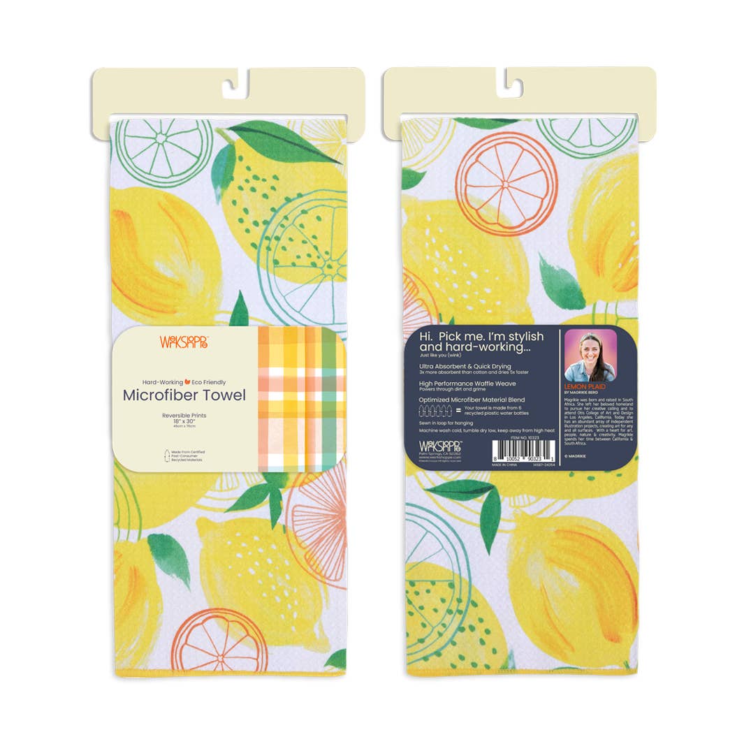 WerkShoppe - Wholesale Tea Towel - Lemon Plaid Microfiber Kitchen Dish Towel1
