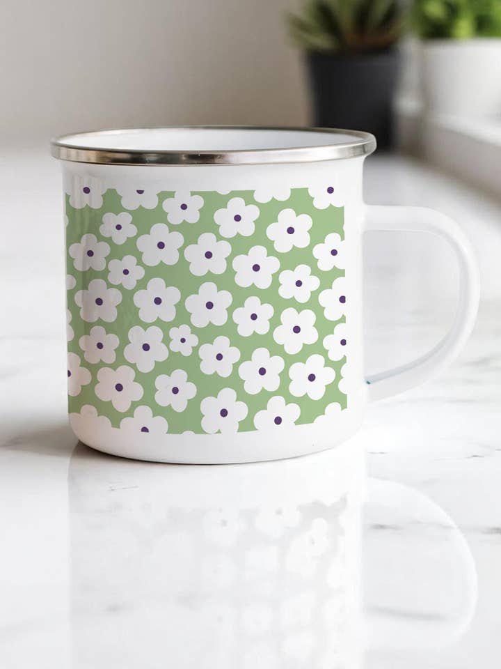 Daisies, Camping Mug. From the Wild & Whimsy Collection for wholesale by Sovende Bjorn