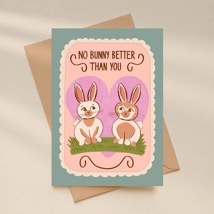 Kitsch Love Bunny Valentines Day Card - No Bunny Better for wholesale by Amanda Clarke Illustration