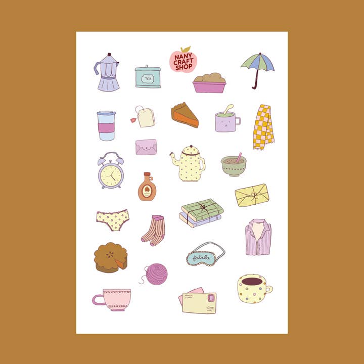 Nany Craft Shop - Wholesale Sticker - A6 sheet of cozy autumn stickers0