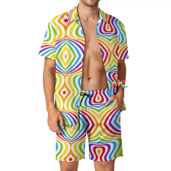 Blanco Traje de pantalones cortos Abstract Pride para hombre para festival de venta al por mayor en Faire