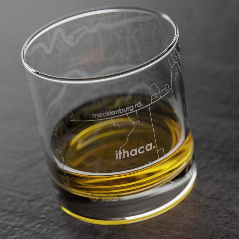 Well Told - Wholesale Cocktail/Liquor Glass - Ithaca, NY City Map - Etched Whiskey Rocks Glass2