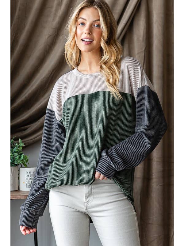 HEIMISH – wholesale Knit top – Women's – ET7662-10 LONG PUFF SLEEVE URBAN RIBBED COLOR BLOCK TOP6