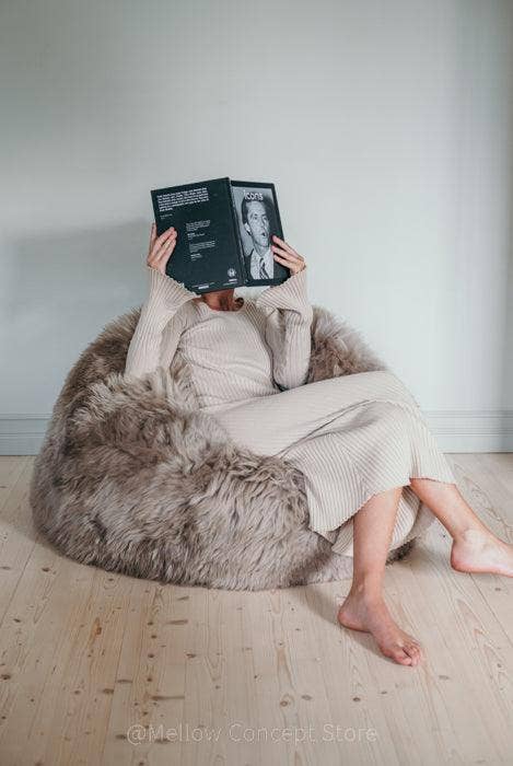 Mellow - Wholesale Pouf - Natural Sheepskin Beanbag - Greige11