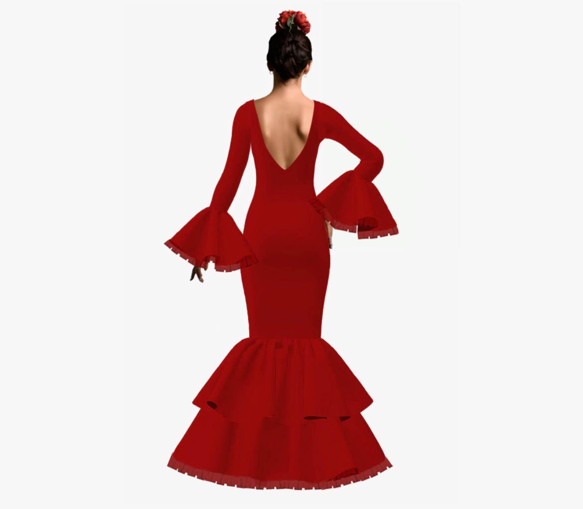 Red Flamenco Dress with Two Ruffles for wholesale on Faire1