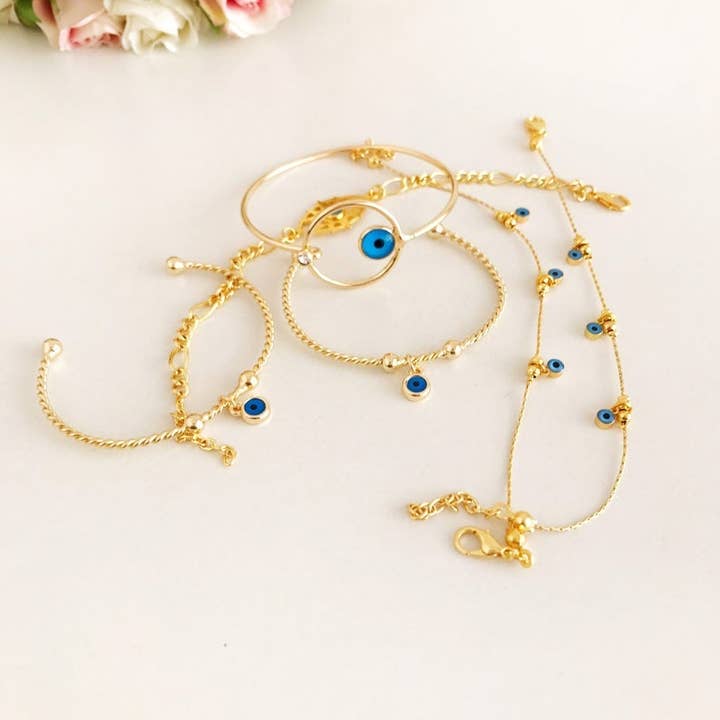 Evileyefavor - Wholesale Jewelry Set - Gold Evil Eye Bracelet, Evil Eye Bangle Bracelet, Blue Evil Eye Bead6