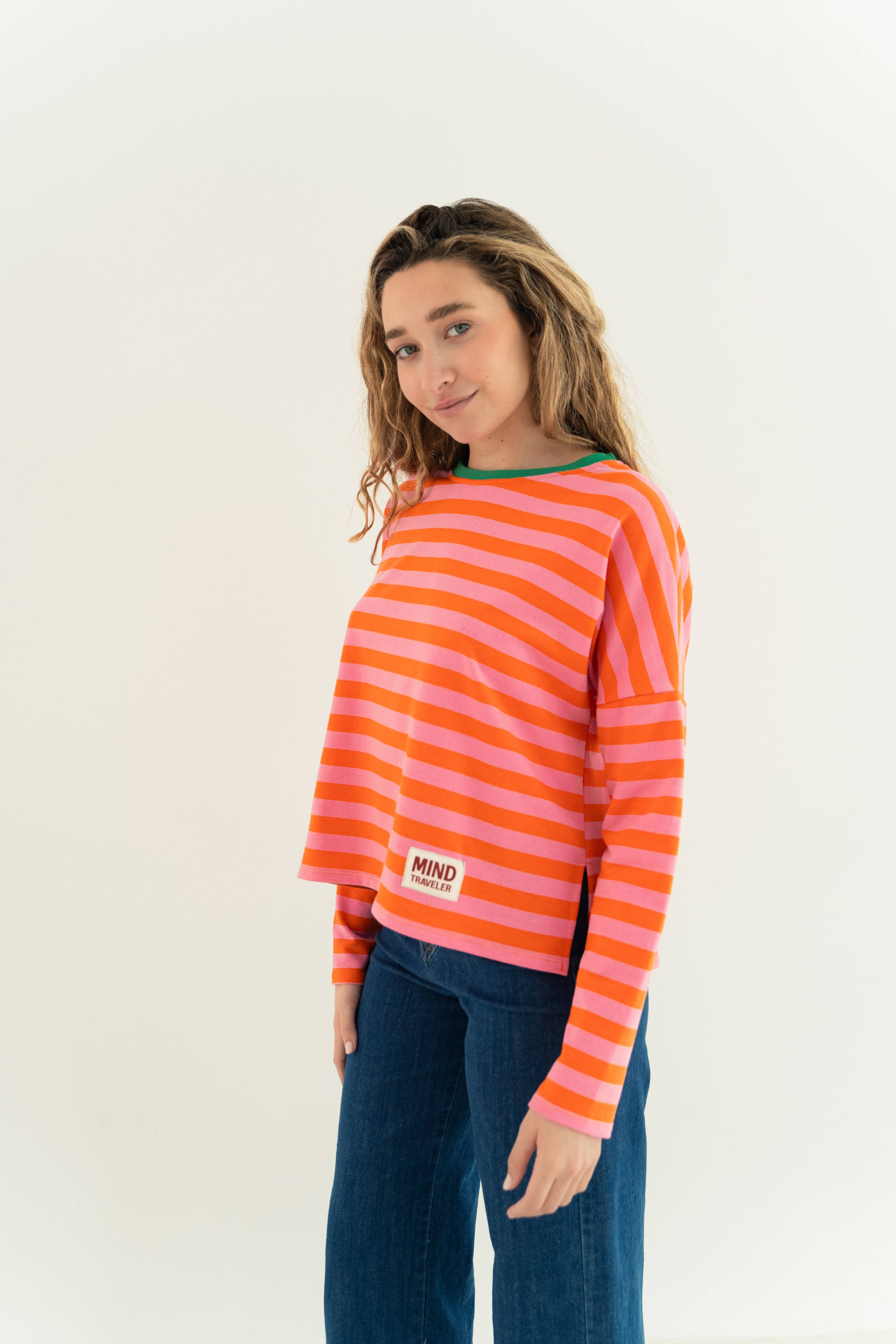 MindTraveler - Vente T-shirt – femme - T-shirt orange Núria à manches longues4