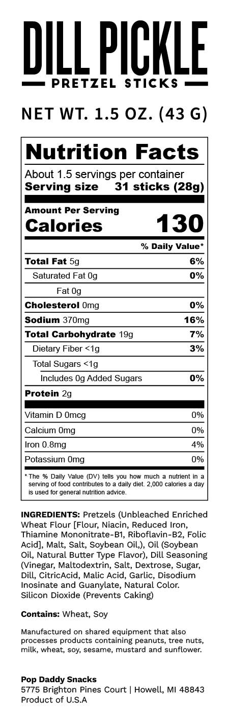 Pop Daddy Snacks - Wholesale Pretzels -  1.5oz pretzels - Dill Pickle2