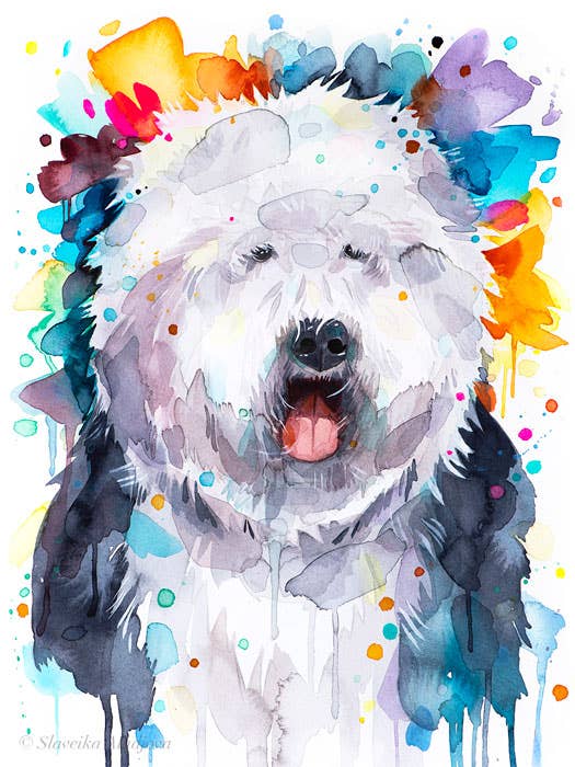 Old English Sheepdog, Dog Watercolor Painting Print, Cute for wholesale by Slaveika Aladjova