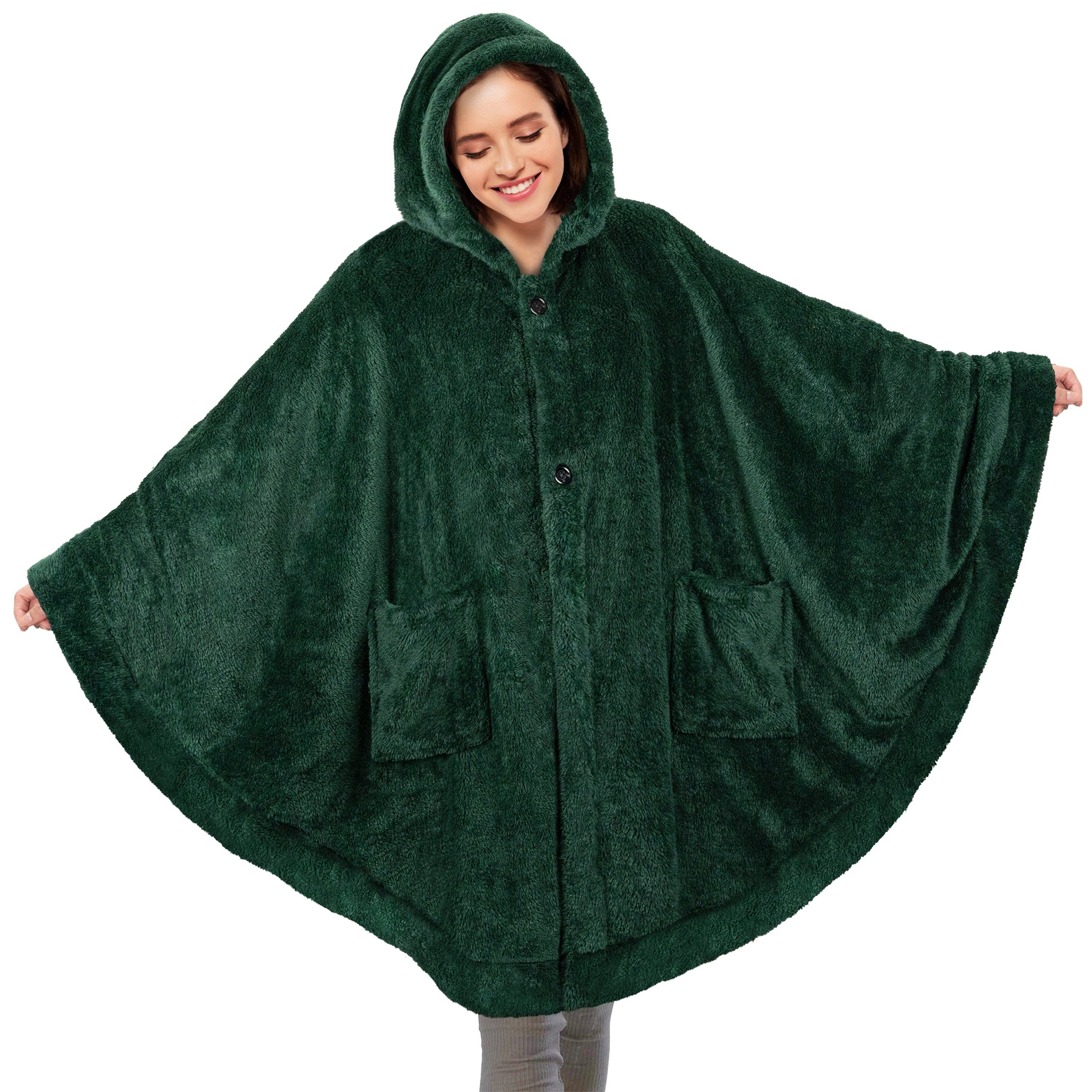 Pavilia - Wholesale Poncho - Women's - Angel Wrap Hoodie Sherpa Fluffy Poncho Blanket3