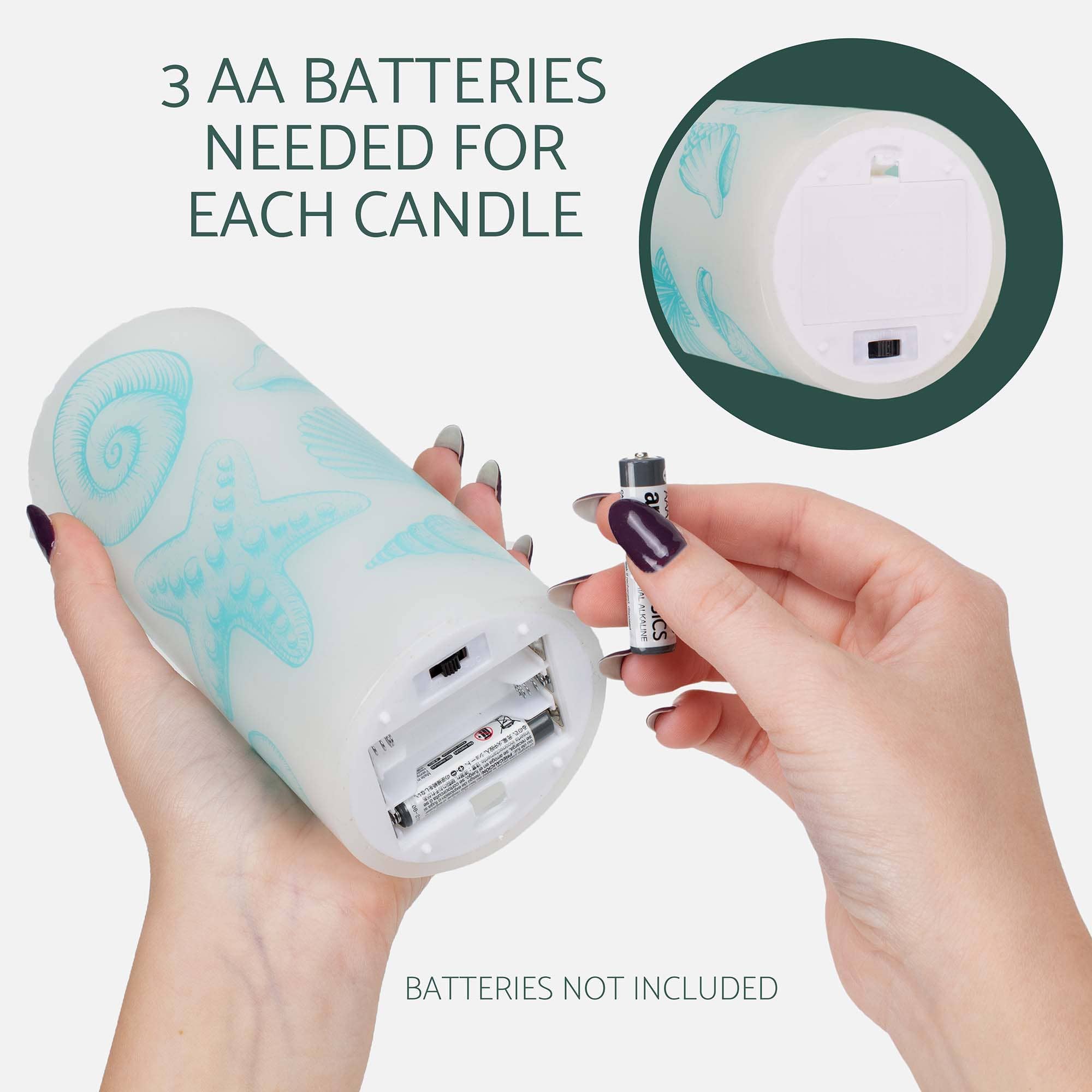 EAST AVENUE – wholesale Flameless candle – Seashells Nautical Blue 6 inch Flameless Candles Set of 33