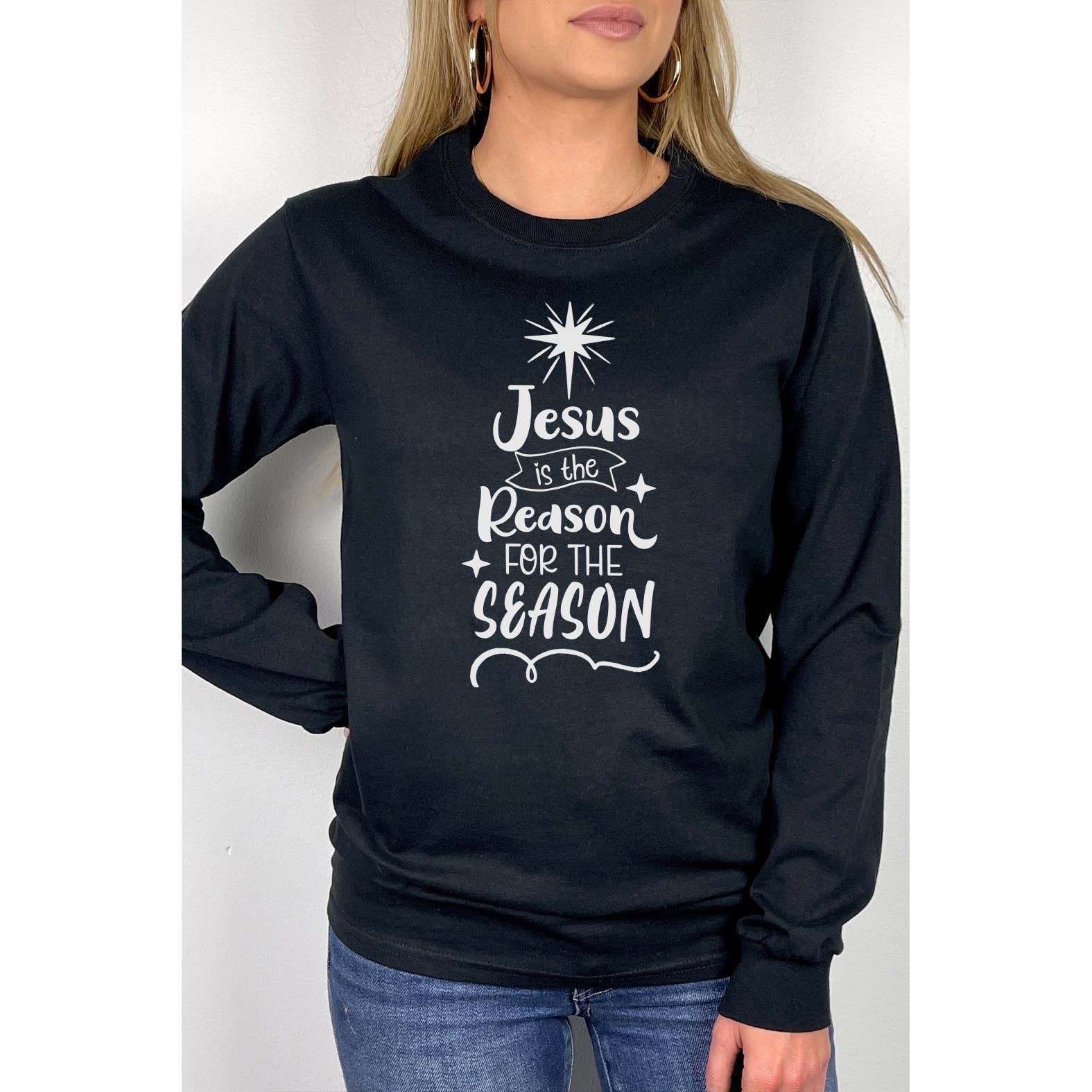 Select Apparel – Engroshandel T-shirt med print - Dame – Jesus er grunden til sæsonens lange ærmer0