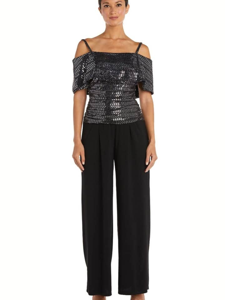 RM Richards Sequin Off The Shoulder Jumpuit for wholesale by New Yorker's Apparel
