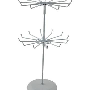 Présentoir rotatif pour porte-clés en métal - 2 niveaux 18" en blanc pour la vente par Three Star IM/EX Inc.