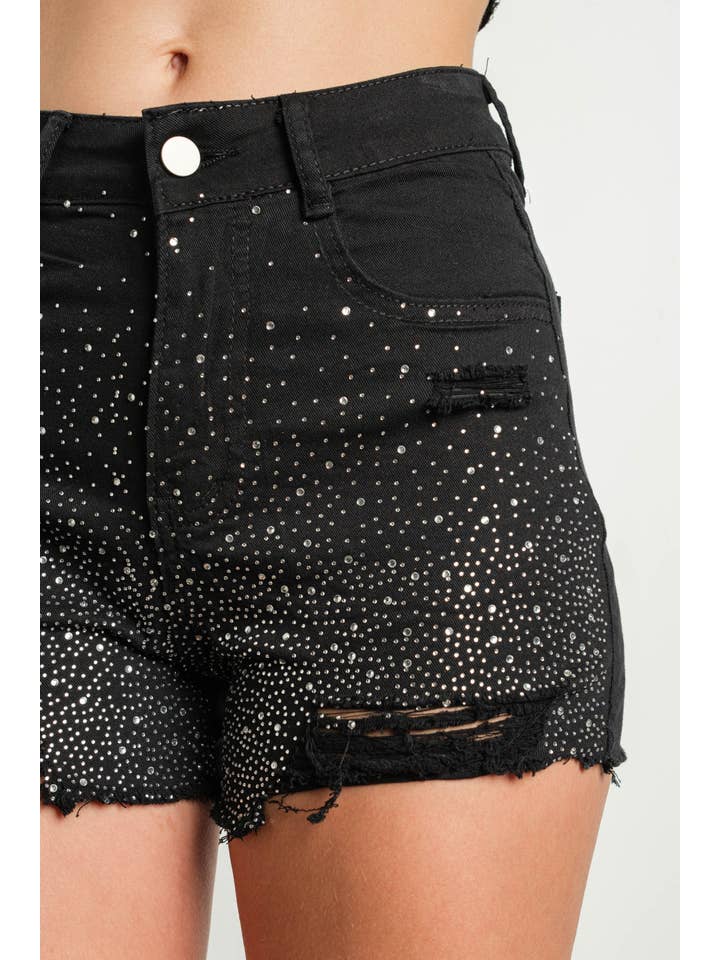 KIWI - Wholesale Shorts - Women's - IP2742 Rhinestone Embellished Stretch Denim Shorts