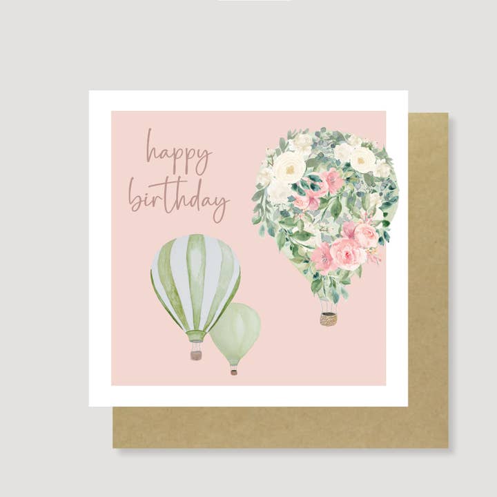 Elegant Floral Hot Air Balloon Watercolor Birthday Card for wholesale by Heather Trefusis Art - Greeting Cards (*US Duties Paid*)