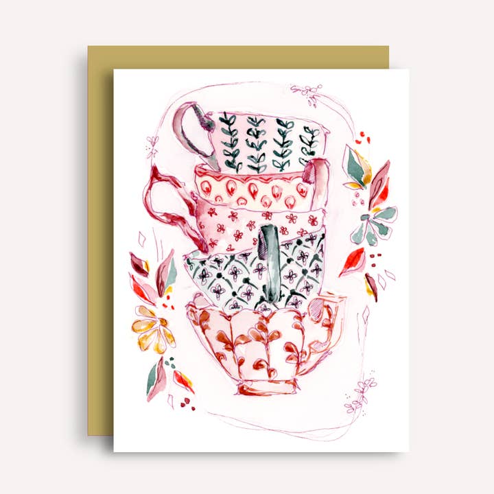 Teacups - Tea Party Greeting Card for wholesale by EB Studios