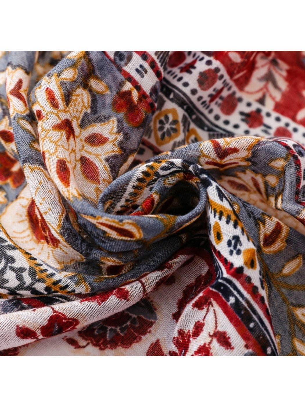 Red Scarvii - Bohemian Floral Geometric Tassel Scarf for wholesale on Faire4