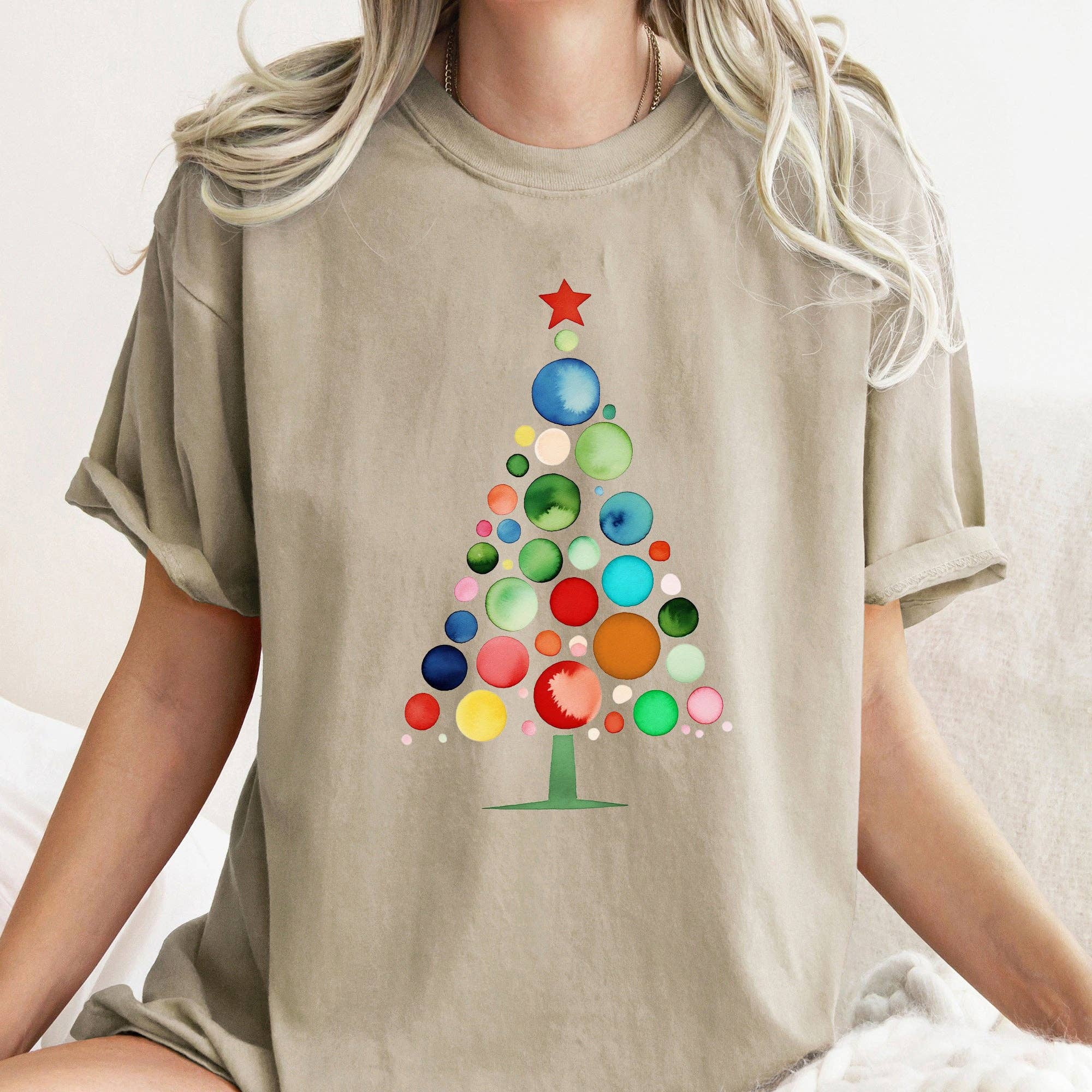 Refinery Number One LLC - Wholesale T-Shirt (Graphic) - Women's - Watercolor Decorations Christmas Tree, Retro, Vintage, Tee11